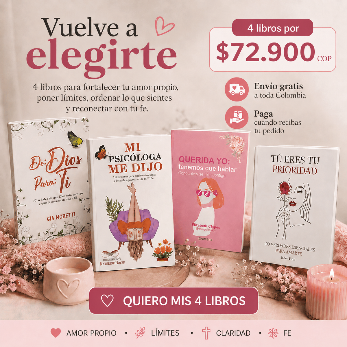 Combo Vuelve a Elegirte – 4 Libros de Amor Propio, Límites y Fe