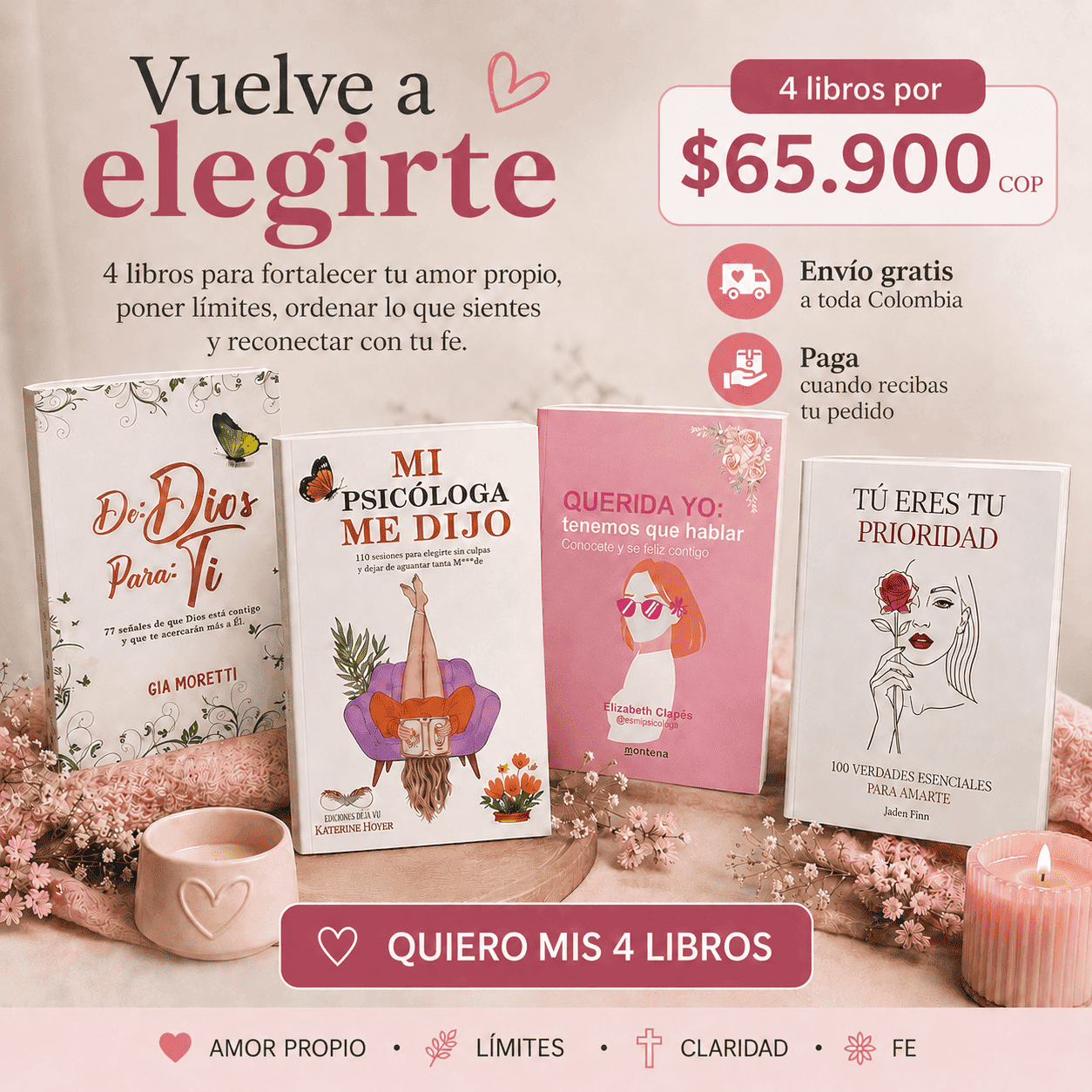 Combo Vuelve a Elegirte – 4 Libros de Amor Propio, Límites y Fe